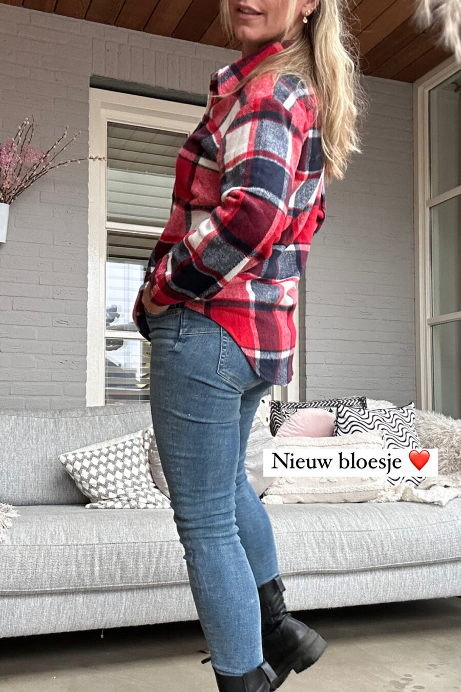 Blouse ruit rood/wit/blauw