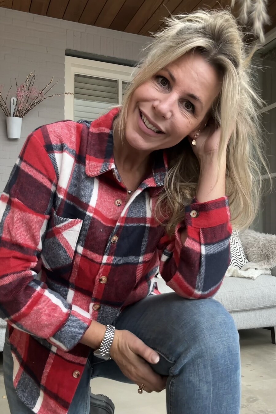 Van €49 naar €15! 🏷️  Blouse ruit rood/wit/blauw